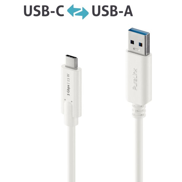 4251364721889 - PURE IS2600-010 - USB 5 Gb s Kabel iSerie A Stecker auf C Stecker weiß 10 m