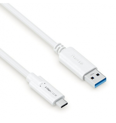 USB-C-Kabel auf USB-A, 3.1, Gen 1, weiß, 2,00 m, iSerie,