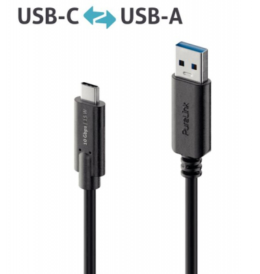 USB-C-Kabel auf USB-A, 3.1, Gen 2, schwarz, 0,50 m, iSerie,