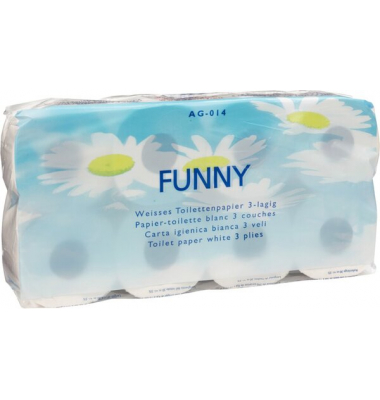 Toilettenpapier Funny AG-014, 3-lagig, hochwei&szlig;, 250 Blatt / Rolle,