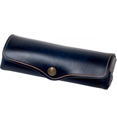 Brillenetui Mika, Leder, blau 15x6x3cm, Druckknopf