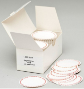 Siegelsterne wei&szlig; mit rotem Rand, &Oslash; 51 mm, gum., gewellter Rand