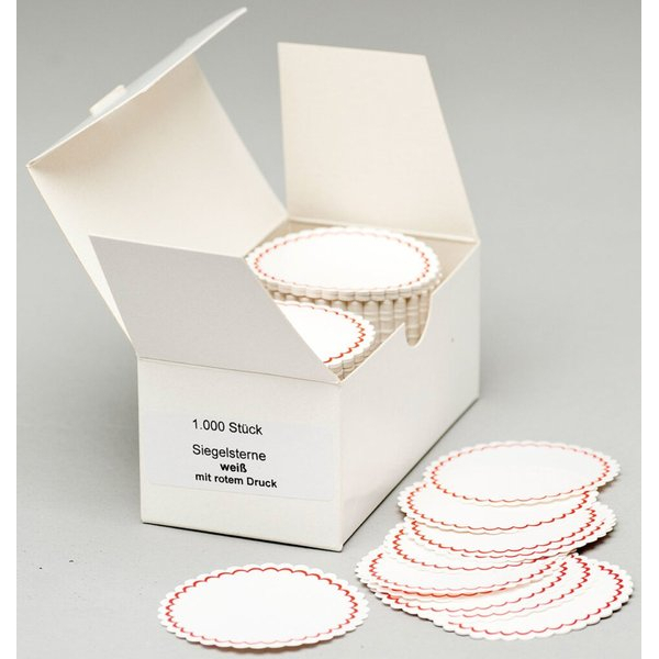 4319111110123 - Siegelsterne weiß mit rotem Rand Ø 50 mm gum gewellter Rand 4319111110123 1050045 4319111110123 - Siegelsterne weiß mit rotem Rand Ø 50 mm gum gewellter Rand 4319111110123 1050045
