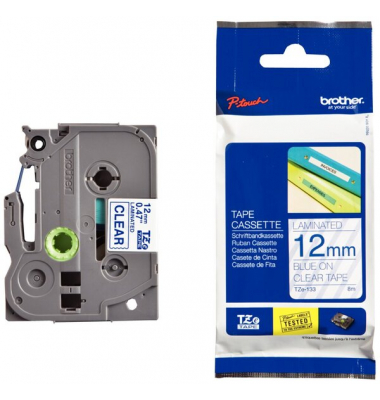 P-touch Schriftband TZe-133 12mm x 8m blau/farblos laminiert selbstklebend