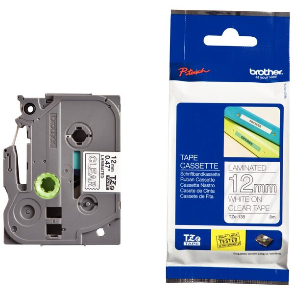 4977766684903 - TZe 135 - Laminiertes Klebeband - weiß auf durchsichtig - Rolle (12 cm x 8 m) - 1 Rolle(n) - für P-Touch GL-H10
