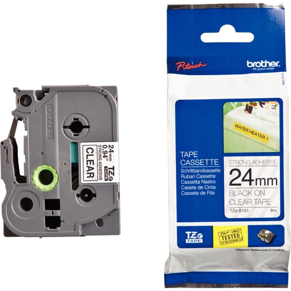 4977766692649 - TZe S151 - Laminiertes extra starkes Klebeband - schwarz auf durchsichtig - Rolle (24 cm x 8 m) - 1 Rolle(n) -