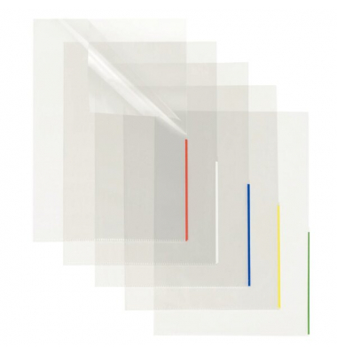 Sichthüllen 46279-40 mit farbigem Rand, A4, #/blau, klar glatt, oben & rechts halb offen, 0,11mm