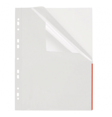 Prospekthüllen Index 46325-80 mit farbigem Rand, A4, glasklar glatt, oben & rechts halb offen, 0,11mm