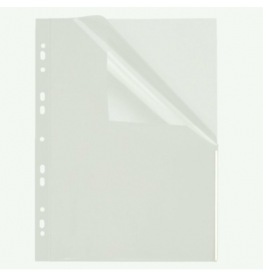Prospekthüllen Index 46325-10 mit farbigem Rand, A4, glasklar glatt, oben & rechts halb offen, 0,11mm
