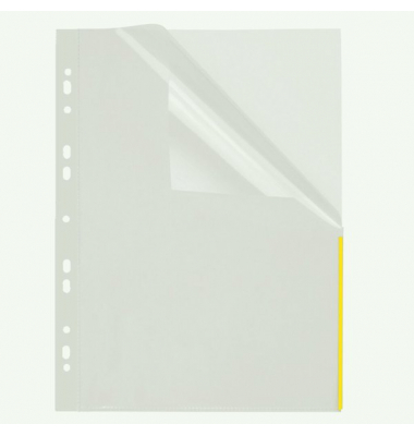 Prospekthüllen Index 46325-60 mit farbigem Rand, A4, glasklar glatt, oben & rechts halb offen, 0,11mm