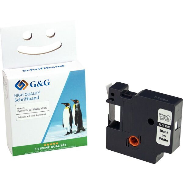 6941881284407 - Schriftband kompatibel zu Dymo® Beschriftungsband D1 40913 selbstklebend weiß schwarz Kunststoff L 7 m x B 9 mm