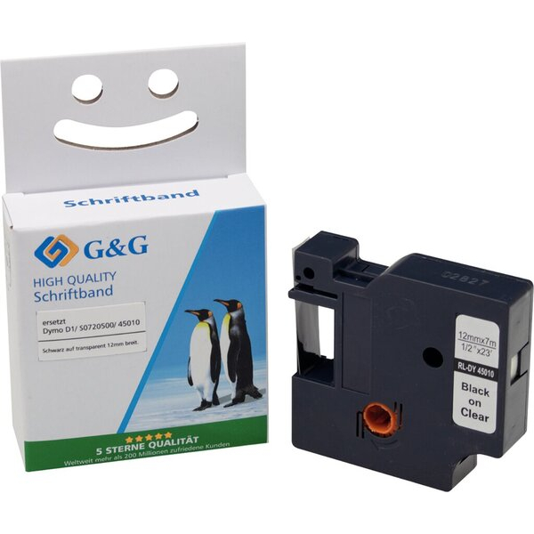 6941881284483 - Premium Schriftband 12mm7m komp zu 45010S0720500 schwarz  transparent 6941881284483 G und G