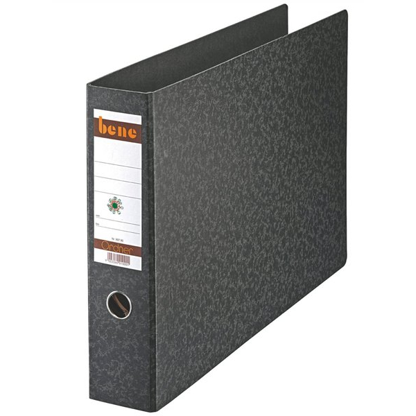 9003260010001 - Bene No1 Power Ordner DIN A3 75 mm Schwarz 2 Ringe 90700 Hartpappe Wolkenmarmor Hochformat