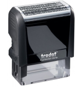 Datenschutzstempel inkl. Kissen in schwarz und aufgeklebter Textplatte.