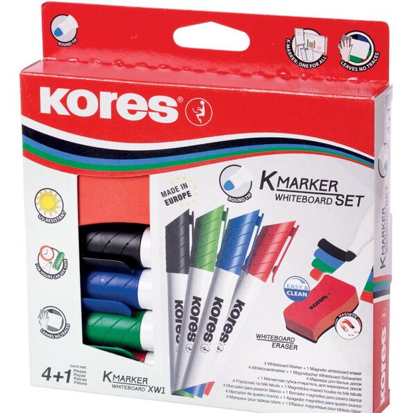 9023800208637 - Whiteboard-Marker Set 4 Marker + Tafellöscher K MARKER Rundspitze Strichstärke 30 mm schnell - 1 Stück (M20863)