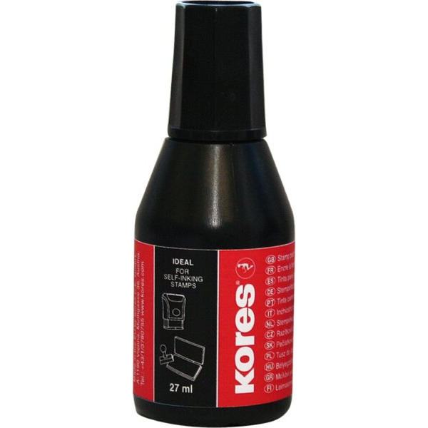Kores Stempelfarbe ohne Öl, 27ml schwarz mit Verstreicher  SF71338 9023800713384 Kores SF71338