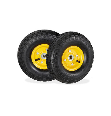 Sackkarrenräder luftbereift schwarz, gelb Stahl Felgen, Achse 1,6 cm