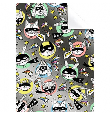 Geschenkpapierzuschnitte Fantasie 2513544540, Tiergesichter mit Maske, 50cm x 70cm, bunt
