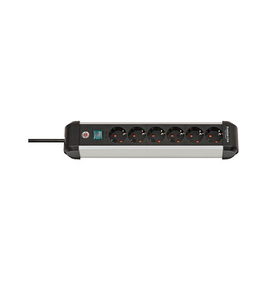 Premium-Alu-Line 6-fach Steckdosenleiste mit Schalter 3,0 m schwarz
