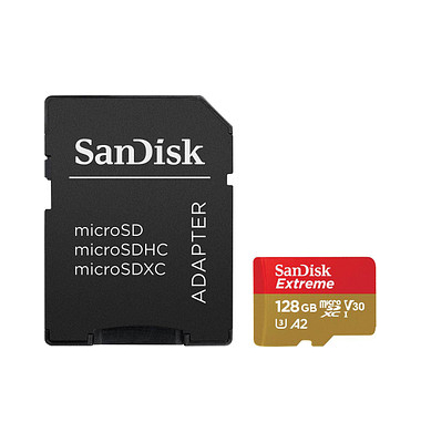 Speicherkarte Extreme SDSQXAA-128G-GN6MA, Micro-SDXC, mit SD-Adapter, Class 10, bis 190 MB/s, 128 GB