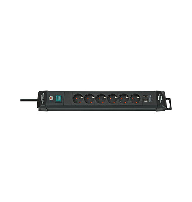 Premium-Line 6-fach Steckdosenleiste mit Schalter 3,0 m schwarz mit USB-Buchse
