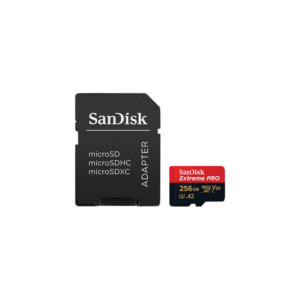 0619659188542 - SanDisk Extreme Pro - Flash-Speicherkarte (microSDXC-an-SD-Adapter inbegriffen) - 256 GB - A2   Video Class V30   UHS-I U3   Class10 - microSDXC UHS-I