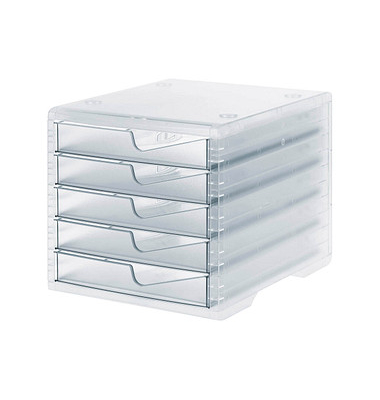 Schubladenbox styroswingbox light  transparent DIN C4 mit 5 Schubladen