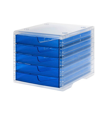Schubladenbox styroswingbox light  blau DIN C4 mit 5 Schubladen
