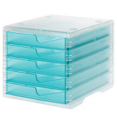 Schubladenbox styroswingbox light  aqua DIN C4 mit 5 Schubladen