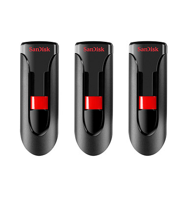3 SanDisk USB-Sticks Cruzer Glide schwarz, rot 32 GB