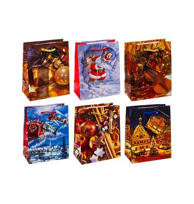 Geschenktasche 84027-SG Weihnachten Serie 7, Weihnachten, Kunststoffkordel mit Karte, 6 Motive sortiert, 11cm x 14cm