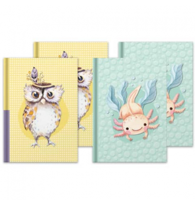 Notizbuch 46814, Tiere, farbig sortiert, A5, kariert, 70g, 96 Blatt / 192 Seiten