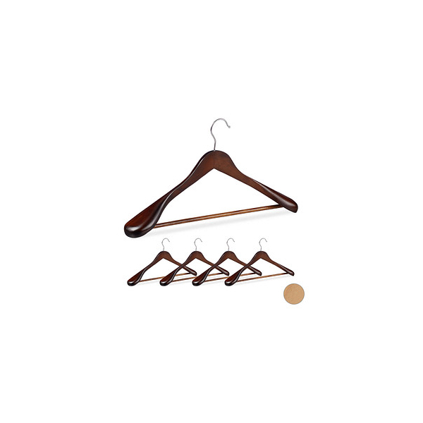 4052025942045 - Relaxdays Anzug Kleiderbügel 5er Set breite Schulter 360° drehbarer Haken mit Hosenstange Holzkleiderbügel braun 4052025942045 - Relaxdays Anzug Kleiderbügel 5er Set breite Schulter 360° drehbarer Haken mit Hosenstange Holzkleiderbügel braun
