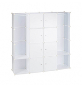 Kleiderschrank weiß, transparent 12 Fachböden 145,5 x 36,5 x 145,5 cm