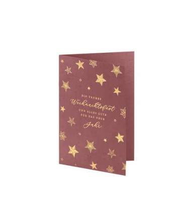 Blanko-Grußkarten 1190198513 Heißfolie gold Golden Stars; Text: Ein frohes Weihnachtsfest und alles Gute für das neue Jahr berry