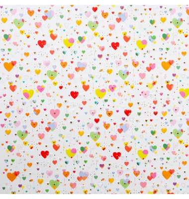 Geschenkpapierzuschnitte Fantasie 01 483, Herzen, 50cm x 70cm, weiß/bunt