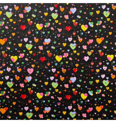 Geschenkpapierzuschnitte Fantasie 01 484, Herzen, 50cm x 70cm, schwarz/bunt