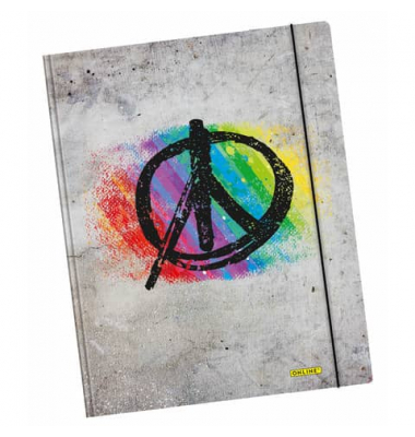 Gummizugmappe Peace 07931/6, A4 bunt Karton, mit 3 Einschlagklappen