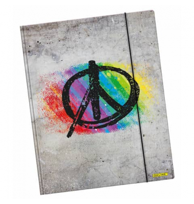 Gummizugmappe Peace 07932/6, A3 bunt Karton, mit 3 Einschlagklappen