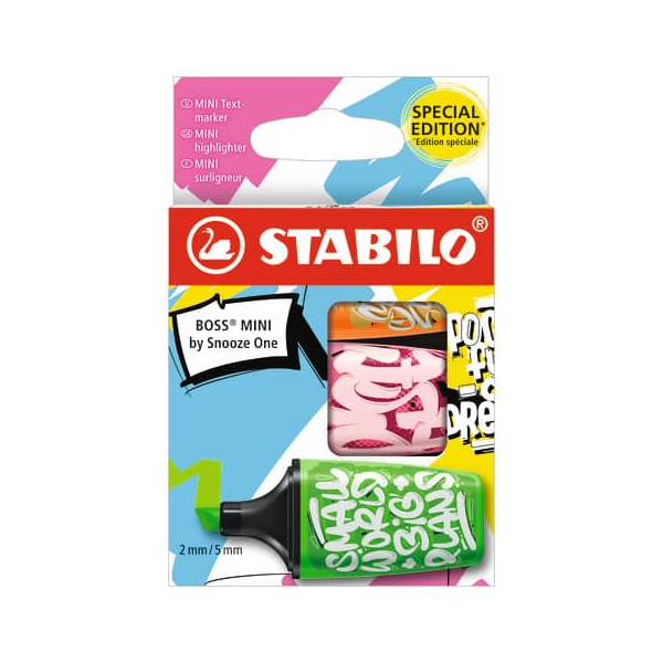 10 Stück Stabilo Textmarker STABILO BOSS MINI by Snooze One, 07/03-71, Etui, farbig sortiert, 2-5mm Keilspitze 4006381592246 Stabilo 3 Stück