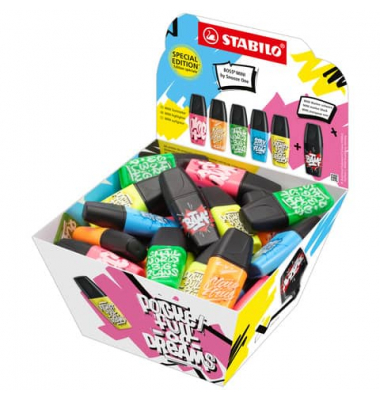Textmarker STABILO BOSS MINI by Snooze One Bonbonkorb, 07/50-10, Box, 6-farbig sortiert, 2-5mm Keilspitze