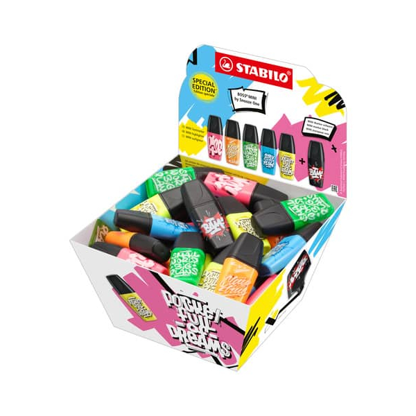 50 Stück Stabilo Textmarker STABILO BOSS MINI by Snooze One Bonbonkorb, 07/50-10, Box, 6-farbig sortiert, 2-5mm Keilspitze  Stabilo