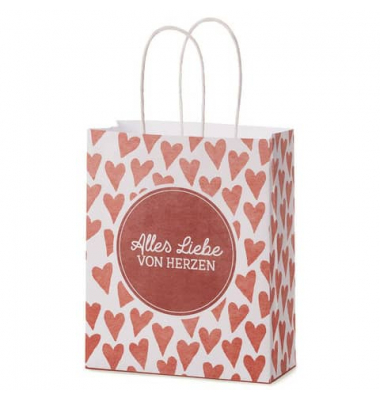 Geschenktasche 991761, allgemein, gedrehte Papierkordel, ALLES LIEBE VON HERZEN, 180mm x 220mm