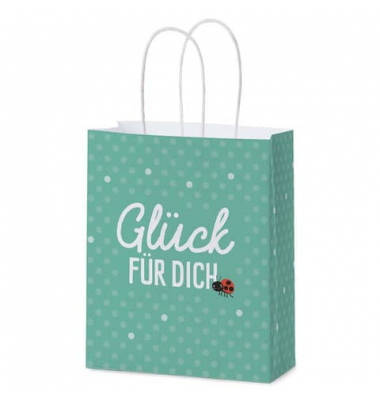 Geschenktasche 991763, allgemein, gedrehte Papierkordel, GLÜCK FÜR DICH, 180mm x 220mm
