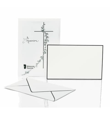 Trauerkarten 22353701 handger&auml;ndert Kreuz mit Blumenkranz wei&szlig;