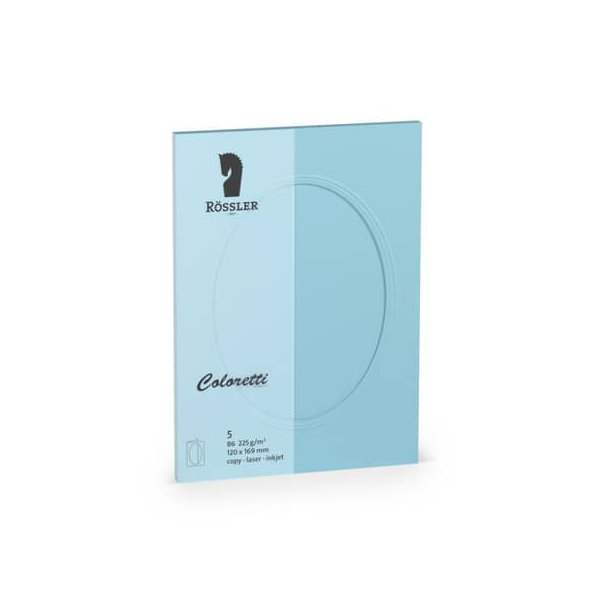 10 x Rössler Passepartoutkarte Coloretti B6 oval VE=5 Stück himmelblau