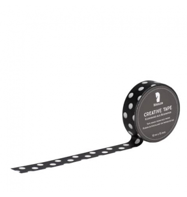 Klebeband Creative Tape 801010520016, wei&szlig;e Punkten, 15mm x 10m, schwarz