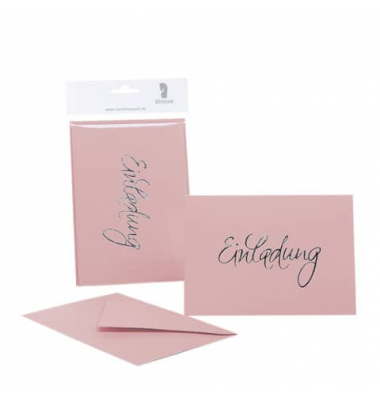 Einladungskarten 1181955063 DIN B6  Hoch doppelt Heißfolie silber Schriftzug Einladung rose