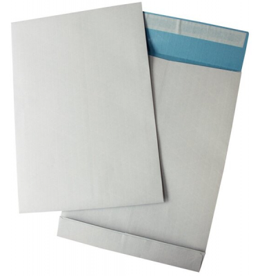 Faltentaschen B4 ohne Fenster 40mm Falte haftklebend fadenverstärkt 140g weiß/blau
