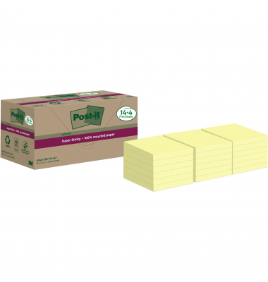 Haftnotizen 654 RSSCY 14+4F, Super Sticky Recycling Notes, 76x76mm, gelb, quadratisch